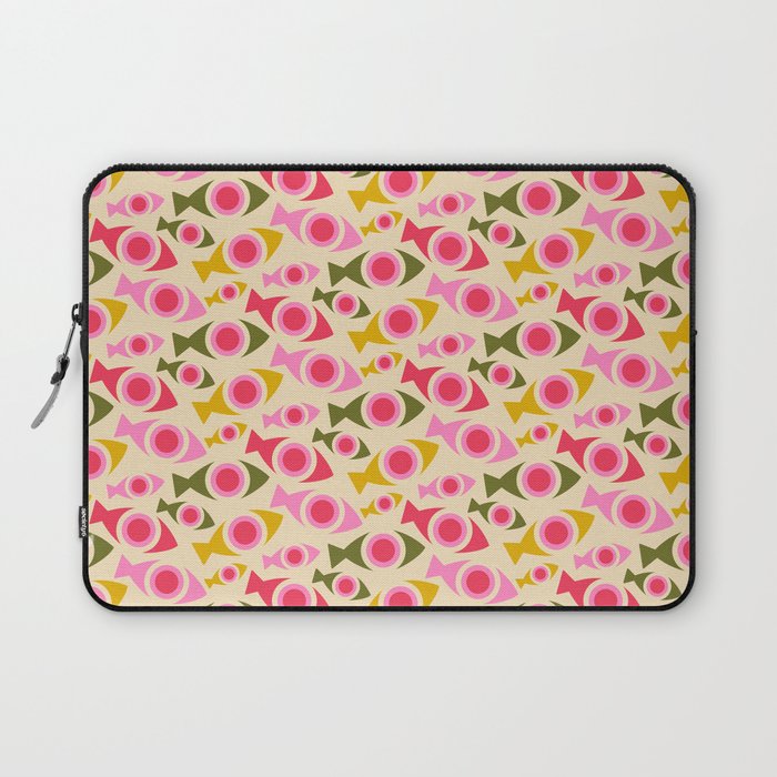Geometric Fish Pattern - Red, Pink, Yellow, Olive Laptop Sleeve Gallery Image 1