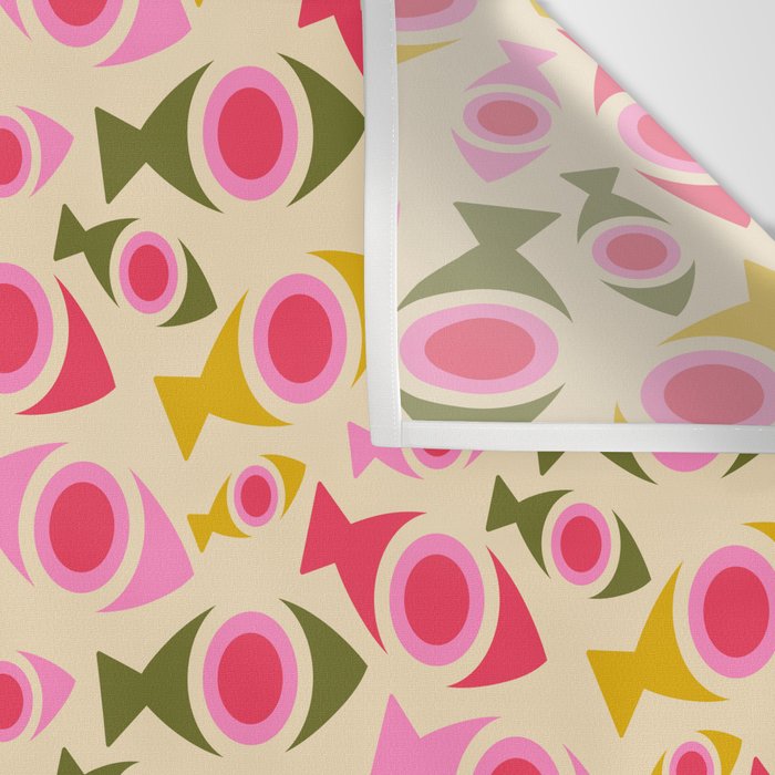Geometric Fish Pattern - Red, Pink, Yellow, Olive Wall Tapestry Gallery Image 3