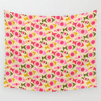 Geometric Fish Pattern - Red, Pink, Yellow, Olive Wall Tapestry Gallery Image 4
