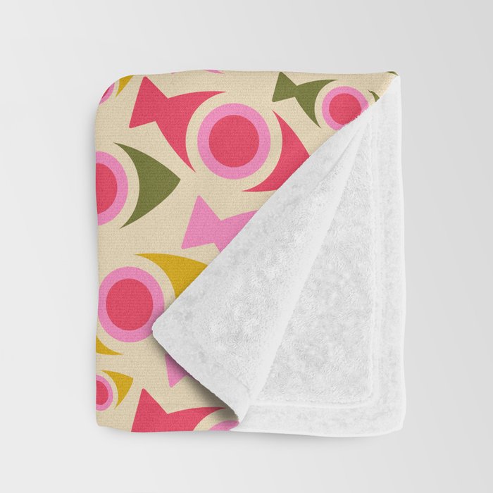 Geometric Fish Pattern - Red, Pink, Yellow, Olive Throw Blanket Gallery Image 3