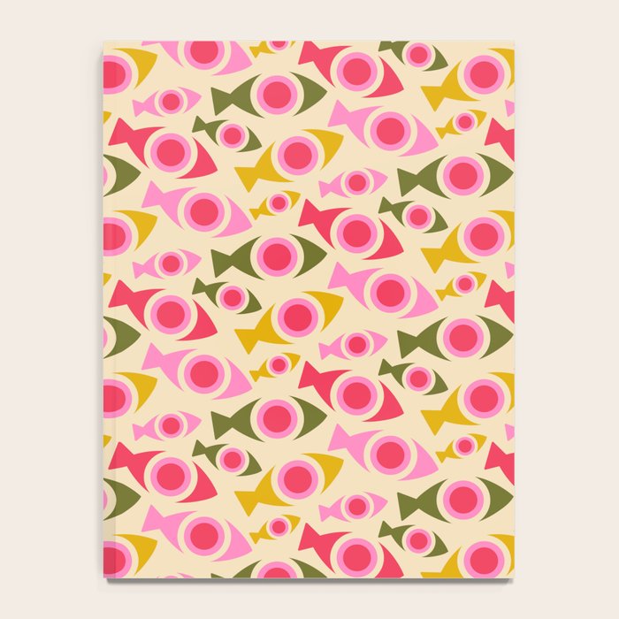 Geometric Fish Pattern - Red, Pink, Yellow, Olive Notebook Gallery Image 4