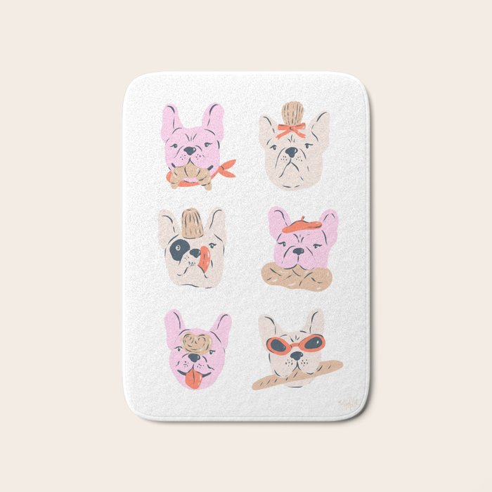 French Bulldogs with Pastries in Pink Bath Mat Gallery Image 1
