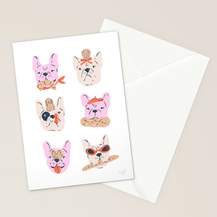 French Bulldogs with Pastries in Pink Stationery Card Gallery Image 2