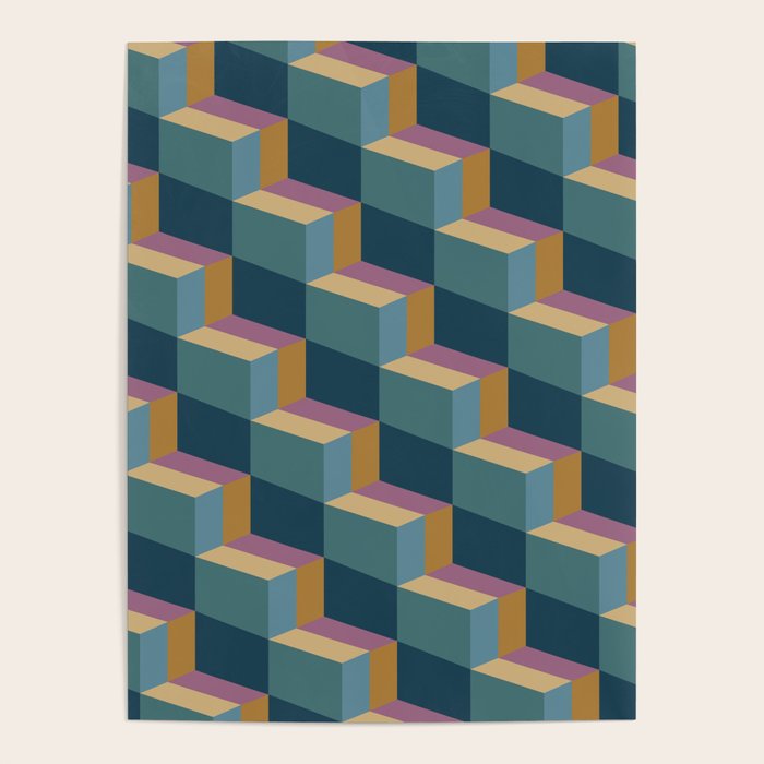 Cuboid Mid Century Abstract Shapes Pattern II Poster Gallery Image 4