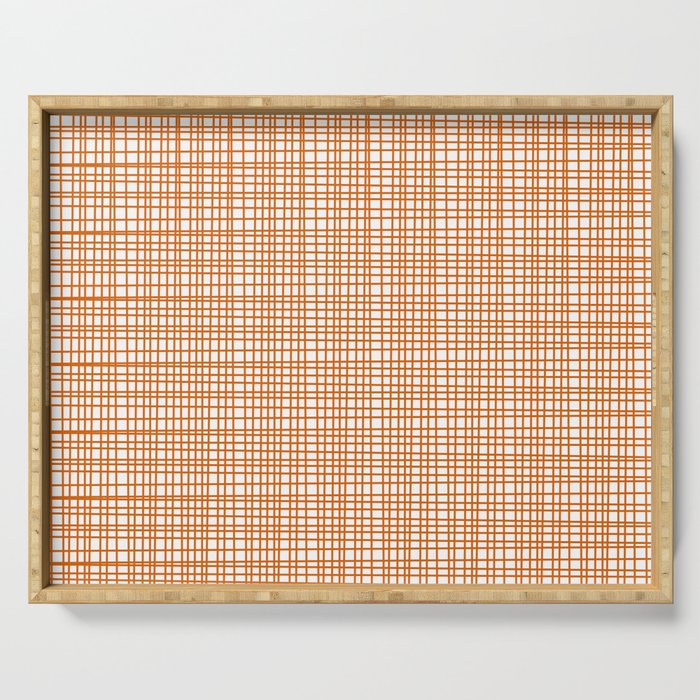 Fine Weave Minimalist Midcentury Woven Pattern in Orange and White Serving Tray Gallery Image 1