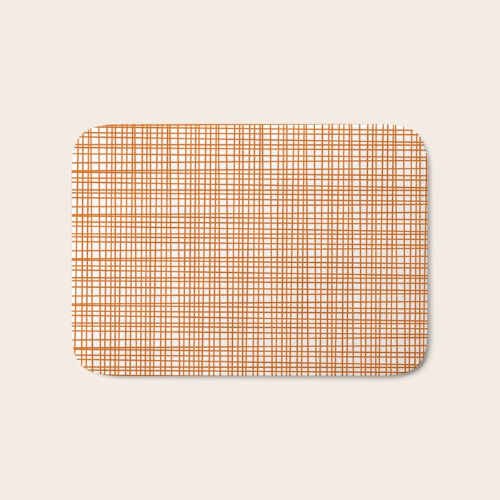 Fine Weave Minimalist Midcentury Woven Pattern in Orange and White Bath Mat Gallery Image 1