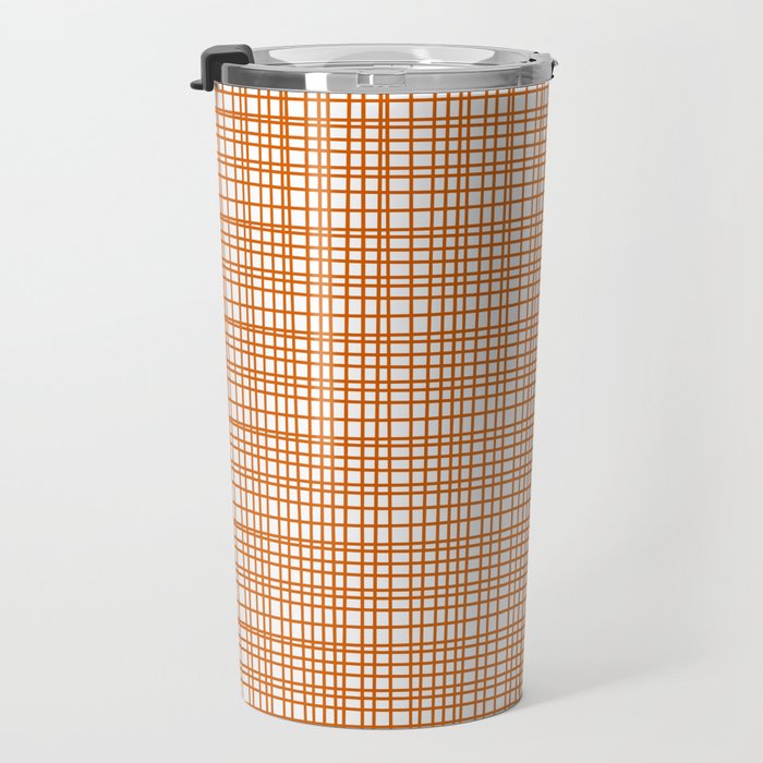 Fine Weave Minimalist Midcentury Woven Pattern in Orange and White Travel Mug Gallery Image 3