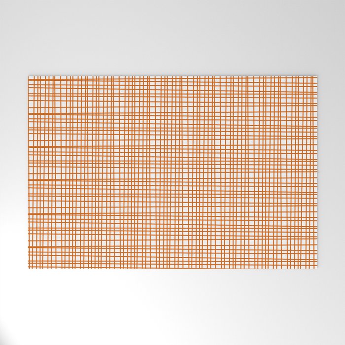 Fine Weave Minimalist Midcentury Woven Pattern in Orange and White Welcome Mat Gallery Image 1