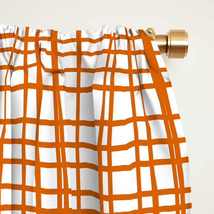 Fine Weave Minimalist Midcentury Woven Pattern in Orange and White Window Curtain Gallery Image 2