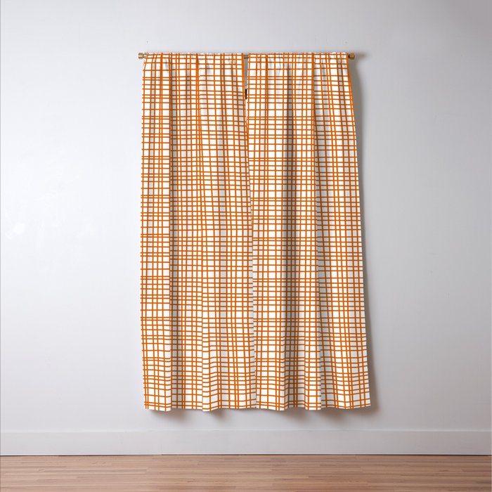 Fine Weave Minimalist Midcentury Woven Pattern in Orange and White Window Curtain Gallery Image 3