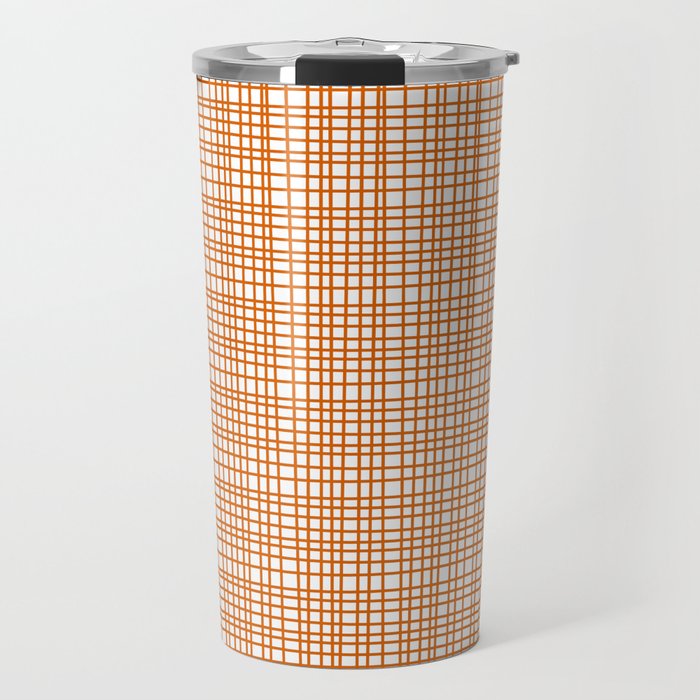 Fine Weave Minimalist Midcentury Woven Pattern in Orange and White Travel Mug Gallery Image 1