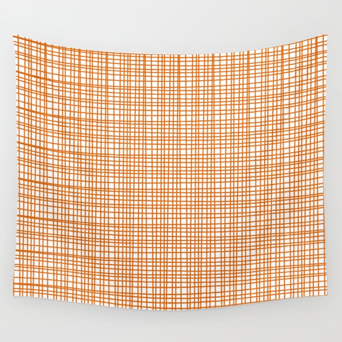 Fine Weave Minimalist Midcentury Woven Pattern in Orange and White Wall Tapestry Gallery Image 4