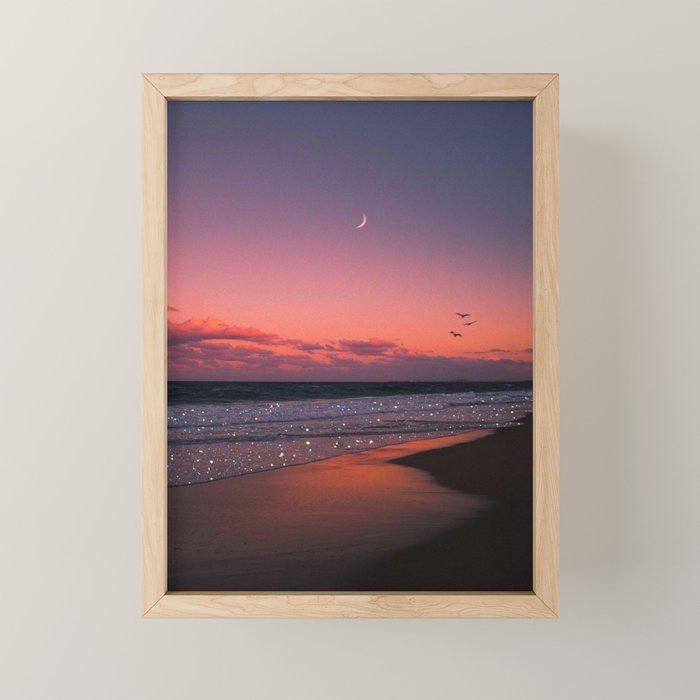 MOON LIGHT | ocean | sea | glitter | shiny | sunset | waves | nature |  seaside | Oceanside | beach Mini Art Print Gallery Image 1