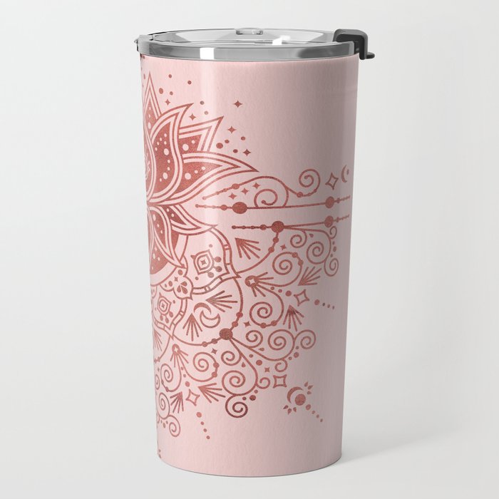 Sacred Lotus Mandala - Rose Gold & Blush Palette Travel Mug Gallery Image 2