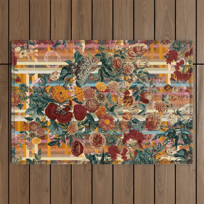 Floral and Tartan Pattern Outdoor Rug Gallery Image 1