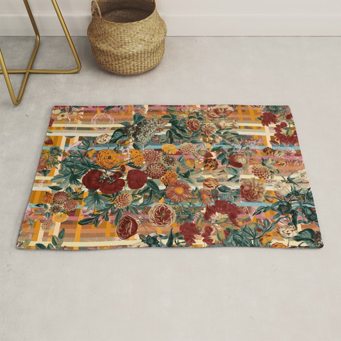 Floral and Tartan Pattern Rug Gallery Image 1