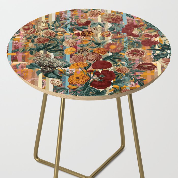 Floral and Tartan Pattern Side Table Gallery Image 2