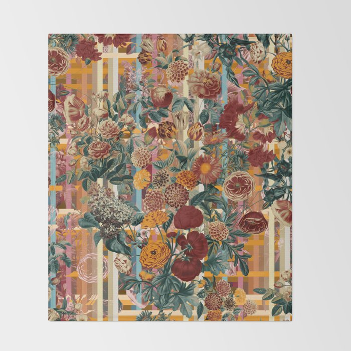 Floral and Tartan Pattern Throw Blanket Gallery Image 2