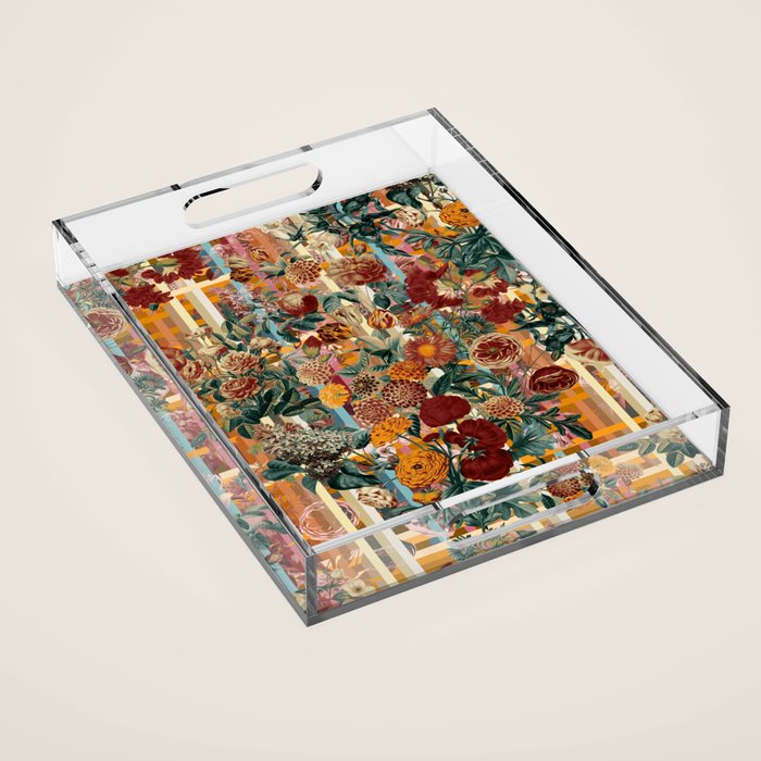 Floral and Tartan Pattern Acrylic Tray Gallery Image 1