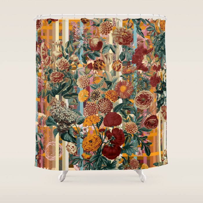 Floral and Tartan Pattern Shower Curtain Gallery Image 1