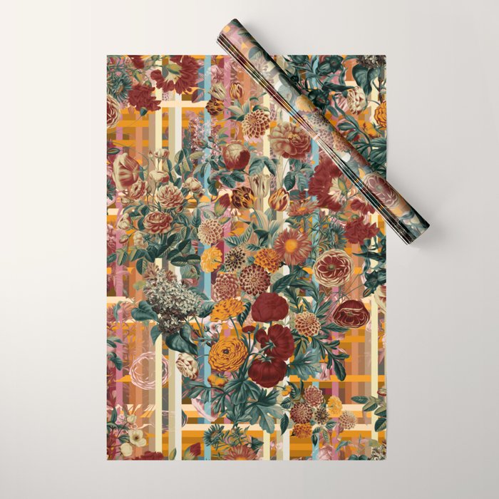 Floral and Tartan Pattern Wrapping Paper Gallery Image 1