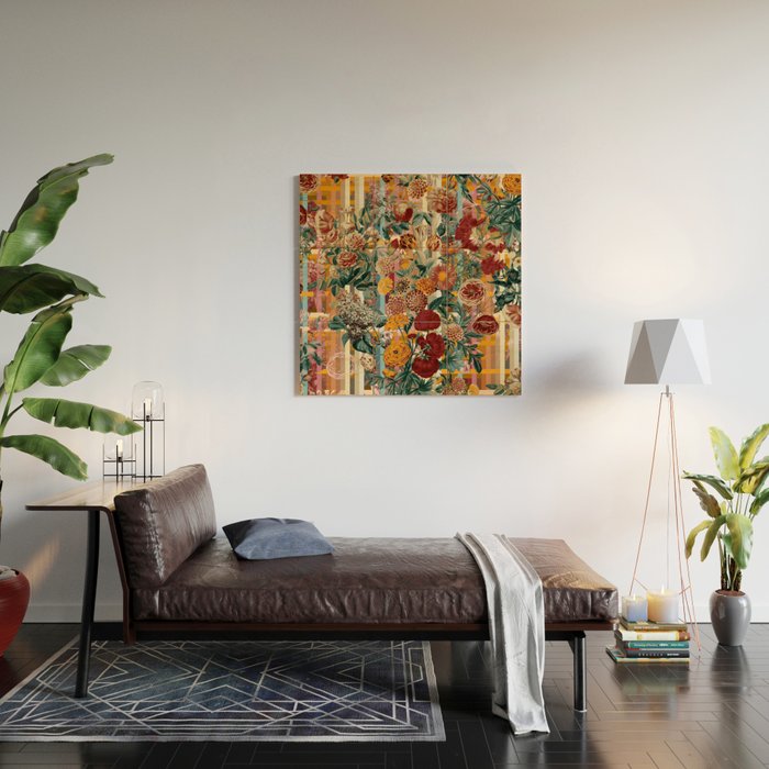 Floral and Tartan Pattern Wood Wall Art Gallery Image 2