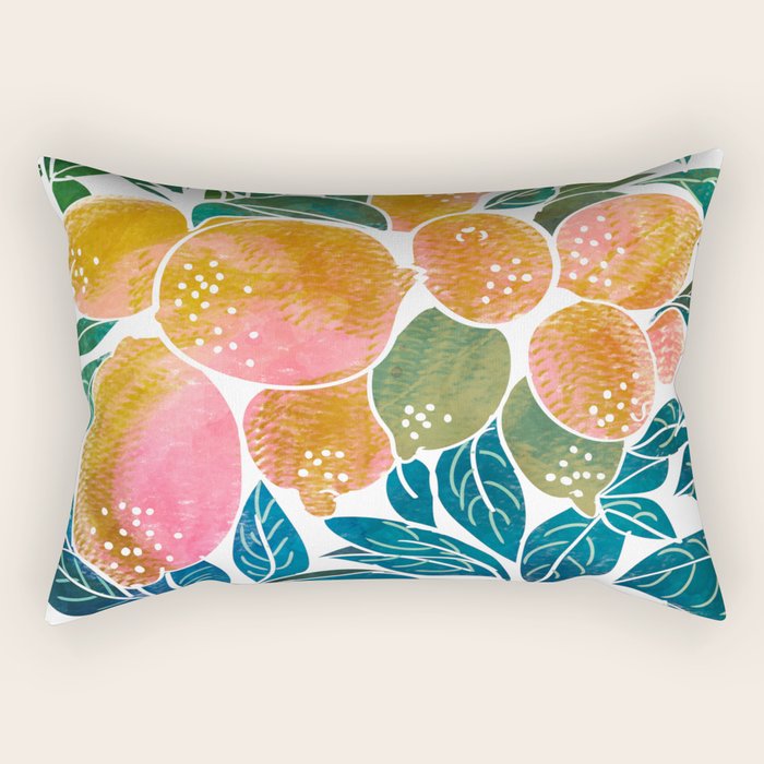 Lemons | Watercolor Modern Boho Botanical Painting | Pastel Summer Jungle Garden Juicy Fresh Rectangular Pillow Gallery Image 1