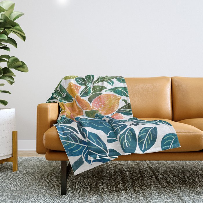 Lemons | Watercolor Modern Boho Botanical Painting | Pastel Summer Jungle Garden Juicy Fresh Throw Blanket Gallery Image 1