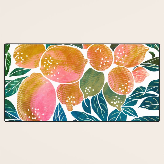 Lemons | Watercolor Modern Boho Botanical Painting | Pastel Summer Jungle Garden Juicy Fresh Desk Mat Gallery Image 3