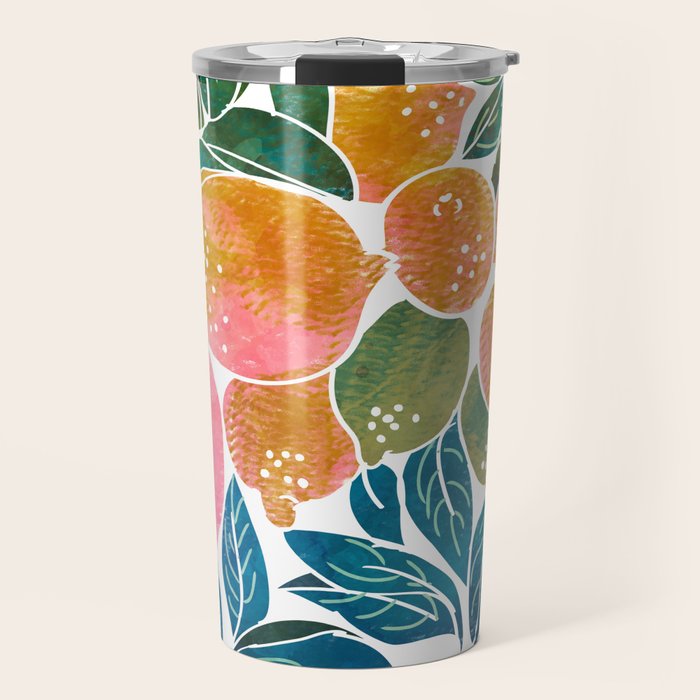 Lemons | Watercolor Modern Boho Botanical Painting | Pastel Summer Jungle Garden Juicy Fresh Travel Mug Gallery Image 1