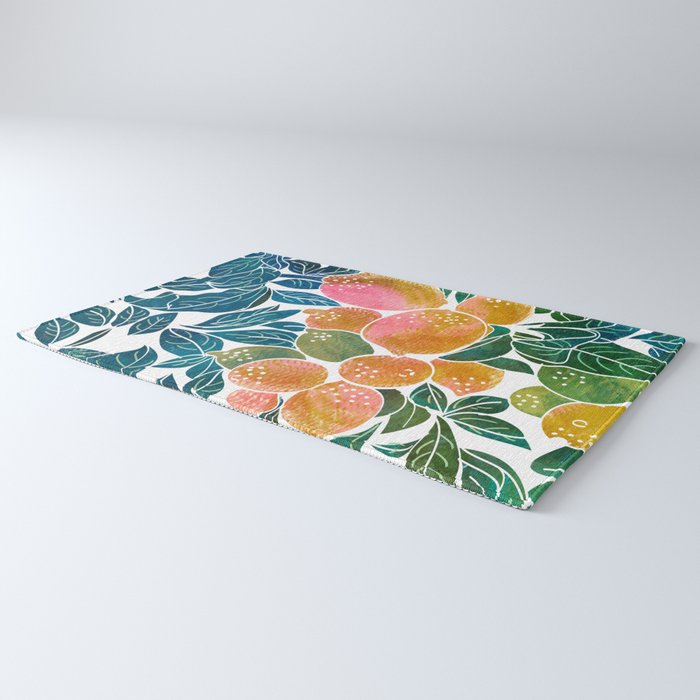 Lemons | Watercolor Modern Boho Botanical Painting | Pastel Summer Jungle Garden Juicy Fresh Rug Gallery Image 3