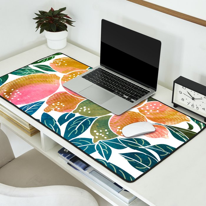 Lemons | Watercolor Modern Boho Botanical Painting | Pastel Summer Jungle Garden Juicy Fresh Desk Mat Gallery Image 2