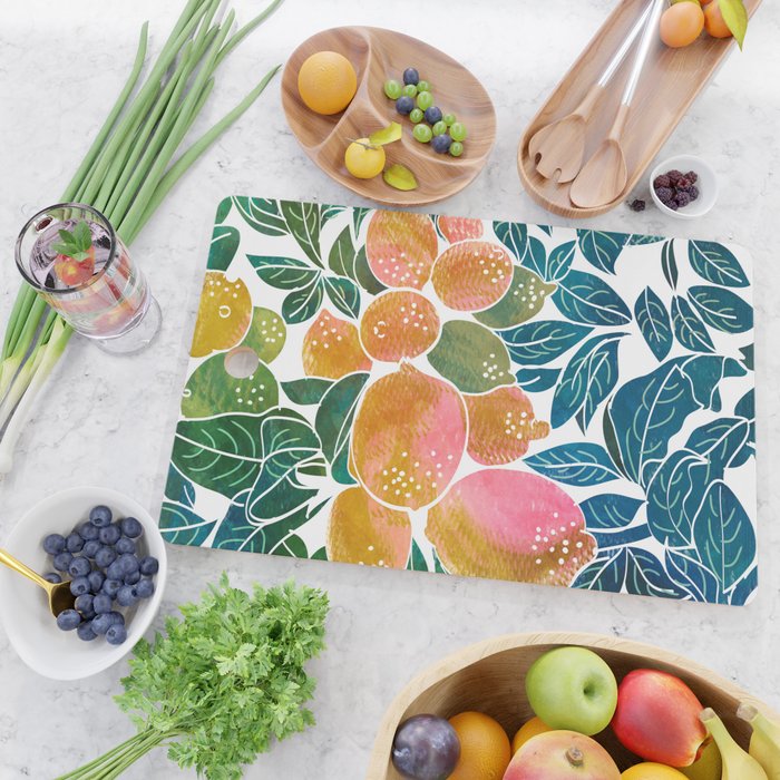 Lemons | Watercolor Modern Boho Botanical Painting | Pastel Summer Jungle Garden Juicy Fresh Cutting Board Gallery Image 2