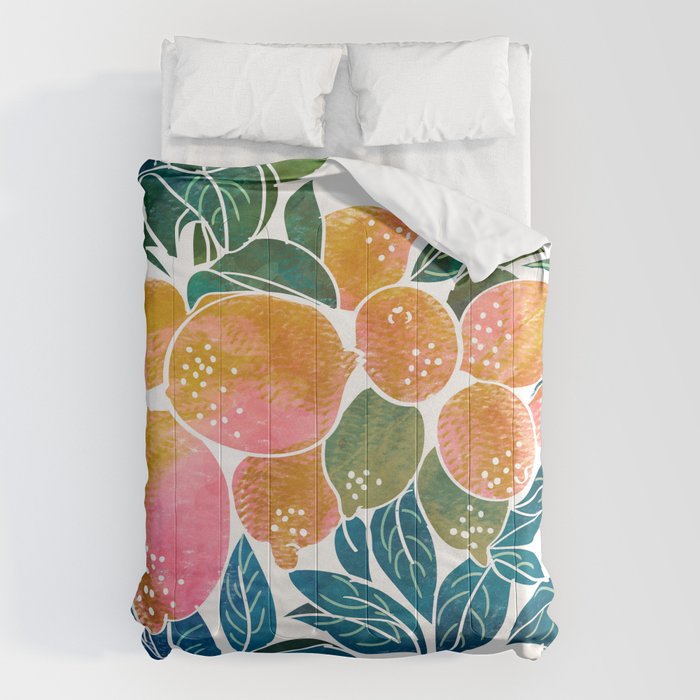 Lemons | Watercolor Modern Boho Botanical Painting | Pastel Summer Jungle Garden Juicy Fresh Comforter Gallery Image 1