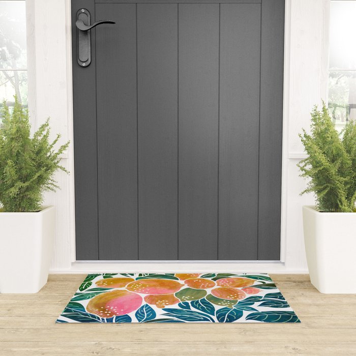 Lemons | Watercolor Modern Boho Botanical Painting | Pastel Summer Jungle Garden Juicy Fresh Welcome Mat Gallery Image 3