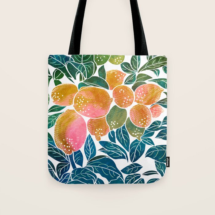 Lemons | Watercolor Modern Boho Botanical Painting | Pastel Summer Jungle Garden Juicy Fresh Tote Bag Gallery Image 1