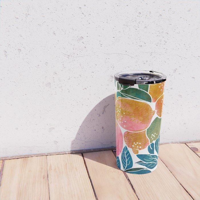 Lemons | Watercolor Modern Boho Botanical Painting | Pastel Summer Jungle Garden Juicy Fresh Travel Mug Gallery Image 4