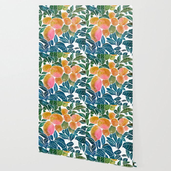 Lemons | Watercolor Modern Boho Botanical Painting | Pastel Summer Jungle Garden Juicy Fresh Wallpaper Gallery Image 2