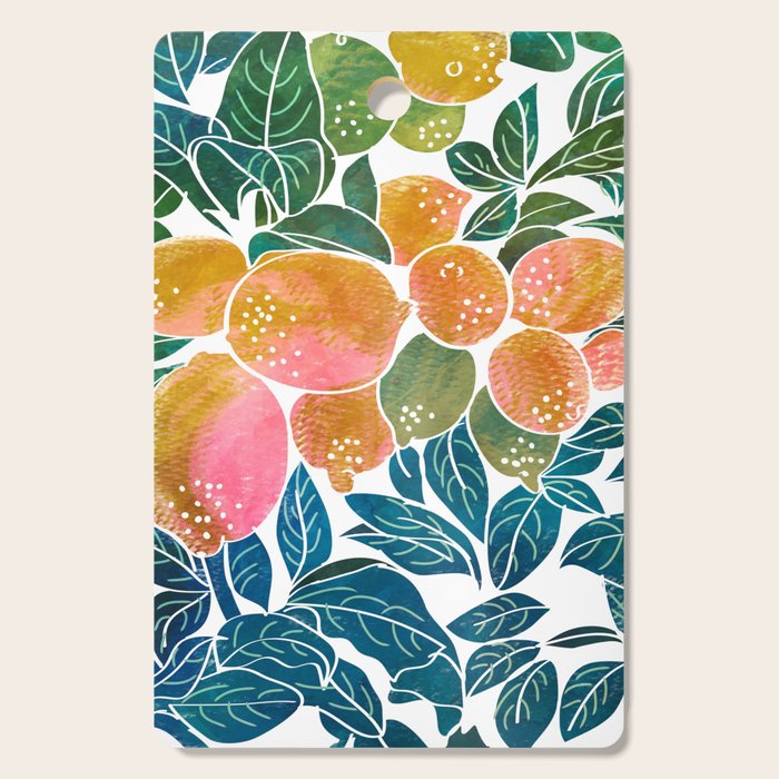 Lemons | Watercolor Modern Boho Botanical Painting | Pastel Summer Jungle Garden Juicy Fresh Cutting Board Gallery Image 1