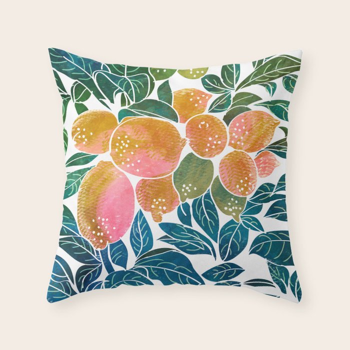 Lemons | Watercolor Modern Boho Botanical Painting | Pastel Summer Jungle Garden Juicy Fresh Throw Pillow Gallery Image 6