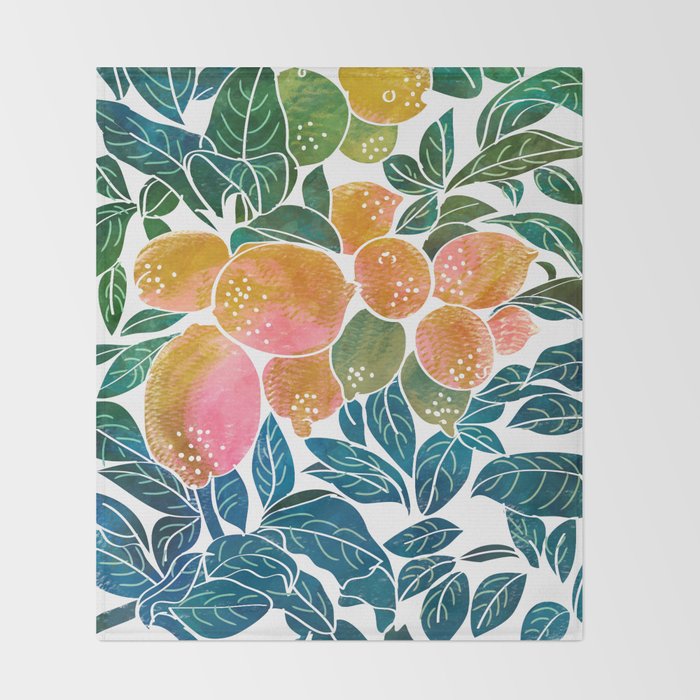 Lemons | Watercolor Modern Boho Botanical Painting | Pastel Summer Jungle Garden Juicy Fresh Throw Blanket Gallery Image 2