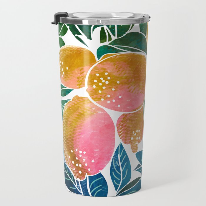 Lemons | Watercolor Modern Boho Botanical Painting | Pastel Summer Jungle Garden Juicy Fresh Travel Mug Gallery Image 3