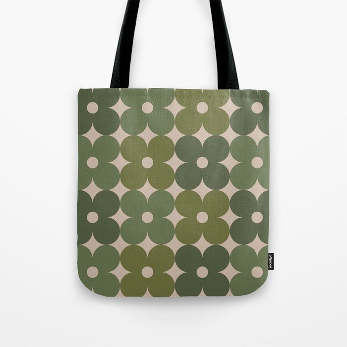 Retro Flower Geometric Pattern in Green Tones Tote Bag Gallery Image 1