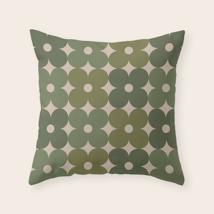 Retro Flower Geometric Pattern in Green Tones Throw Pillow Gallery Image 6