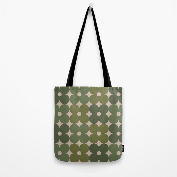 Retro Flower Geometric Pattern in Green Tones Tote Bag Gallery Image 2