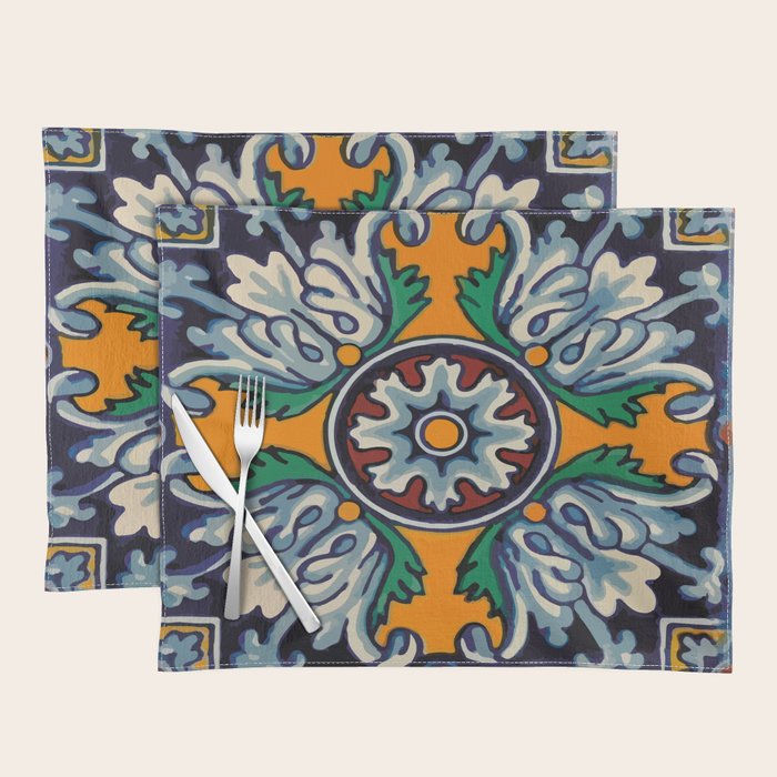 Mandala mexican talavera tile ceramic mosaic Placemat Gallery Image 1