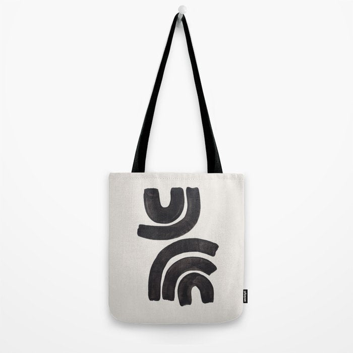 Reflection Mid Century Modern Minimalist Black Ink Painting Funky Tribal Tote Bag Gallery Image 2