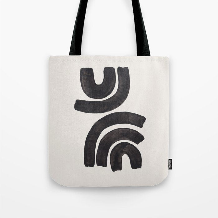 Reflection Mid Century Modern Minimalist Black Ink Painting Funky Tribal Tote Bag Gallery Image 1