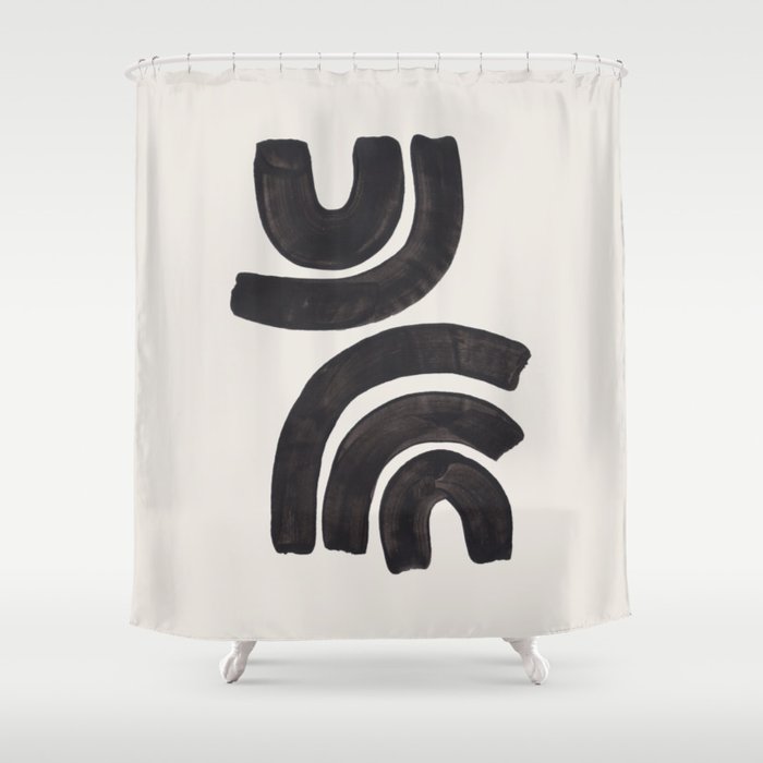 Reflection Mid Century Modern Minimalist Black Ink Painting Funky Tribal Shower Curtain Gallery Image 1