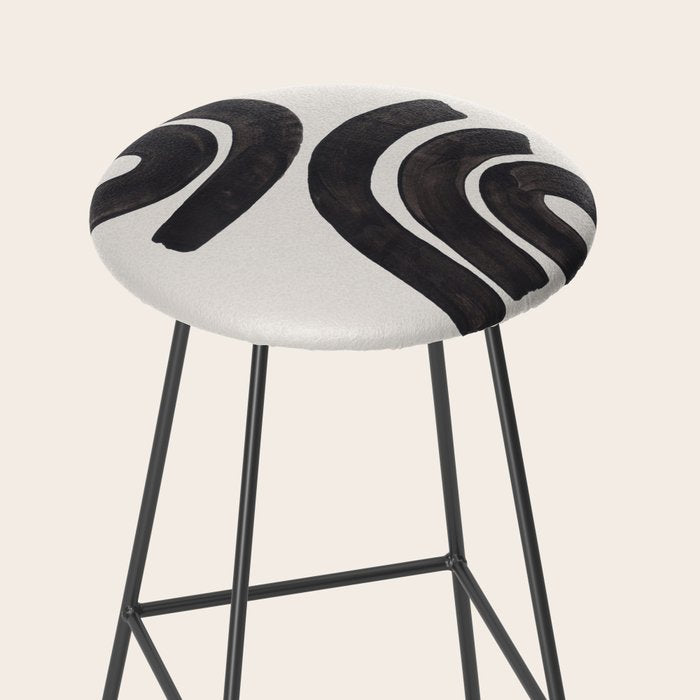 Reflection Mid Century Modern Minimalist Black Ink Painting Funky Tribal Stool Gallery Image 2